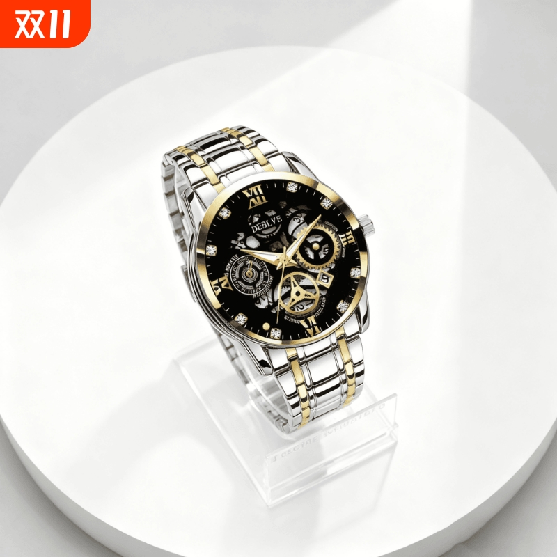 正品瑞士全自动非机械表手表男士学生韩版时尚潮双日历防水表夜光