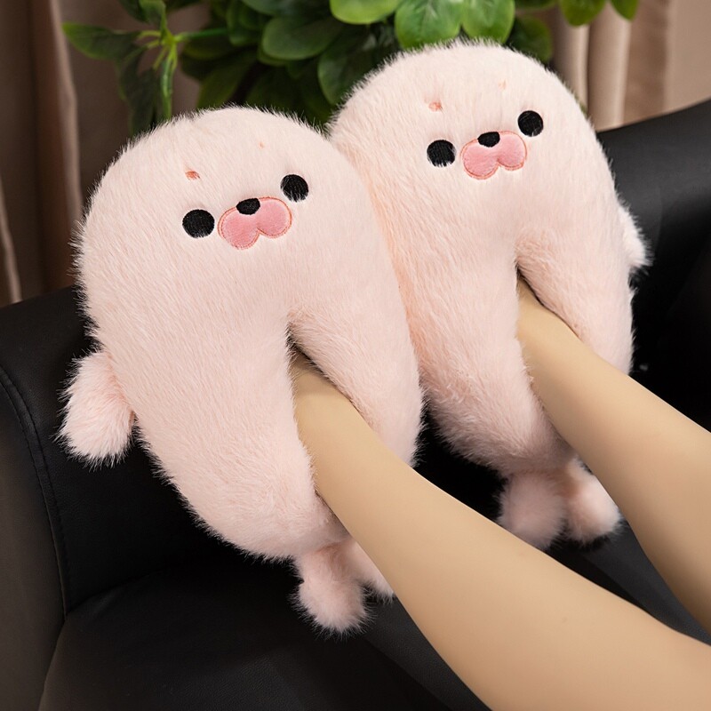 小海豹棉拖鞋家居室内防滑地板棉鞋卡通可爱毛绒公仔加厚保暖棉鞋