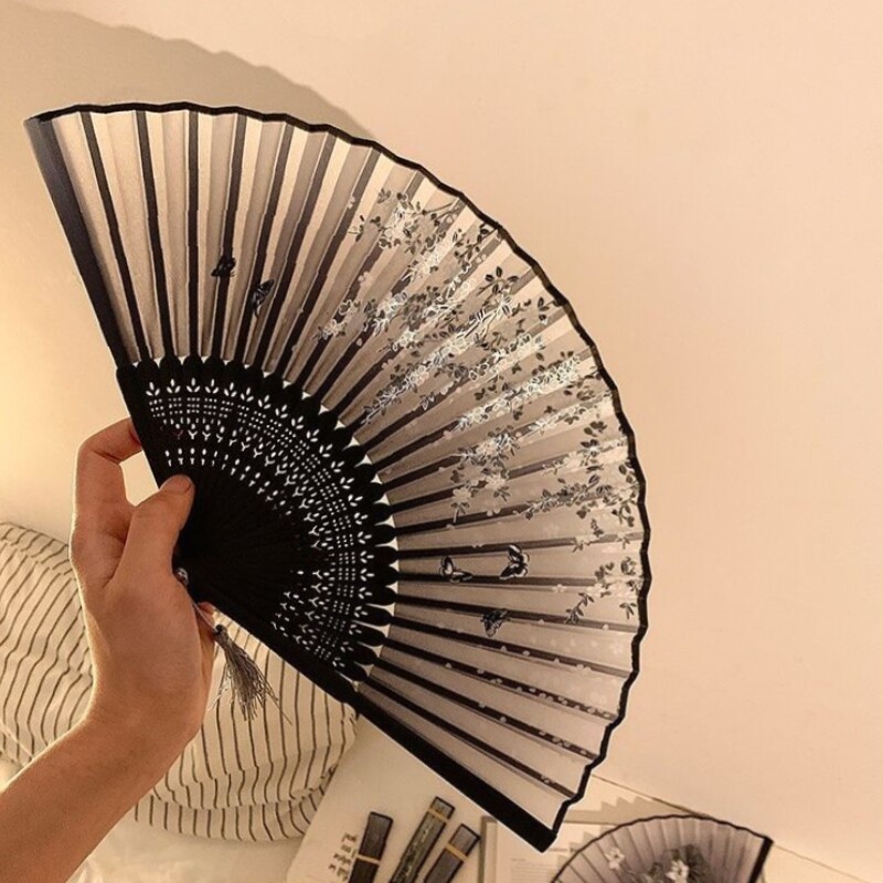 古风小扇子折扇男女汉服舞蹈折叠新中式古装黑色竹扇多规格