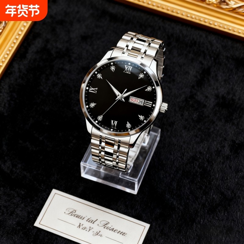 手表男款全自动男表数字双日历防水腕表男机械风全自动防水高级感