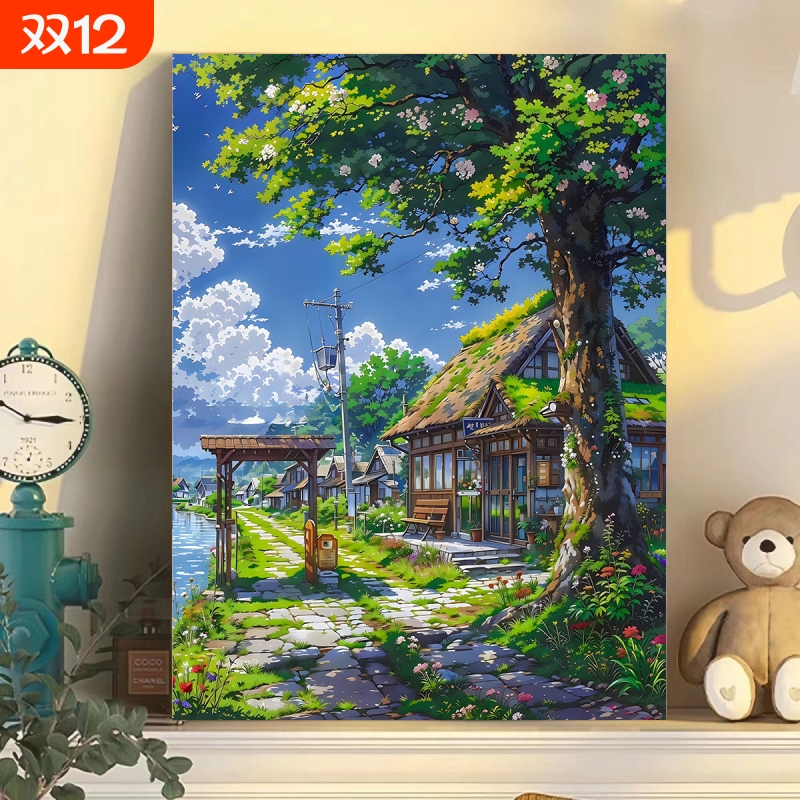 数字油画DIY丙烯手绘风景宫崎骏