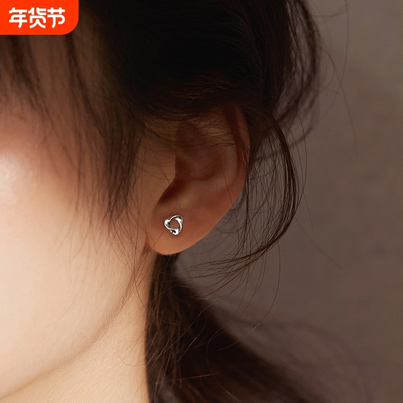 小麋人925三角形波浪莫比乌斯环耳钉女纯银耳环耳饰小巧简约ins