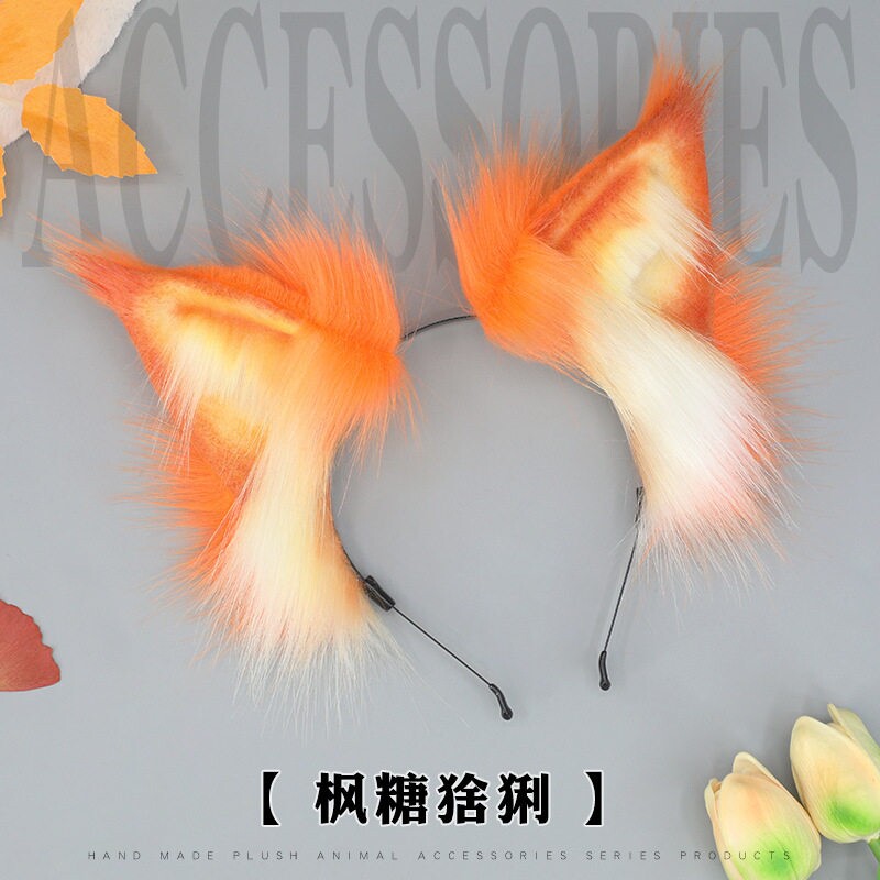 手作彷真兽耳头饰可爱毛绒漫展cosplay山猫耳朵发饰道具配饰发
