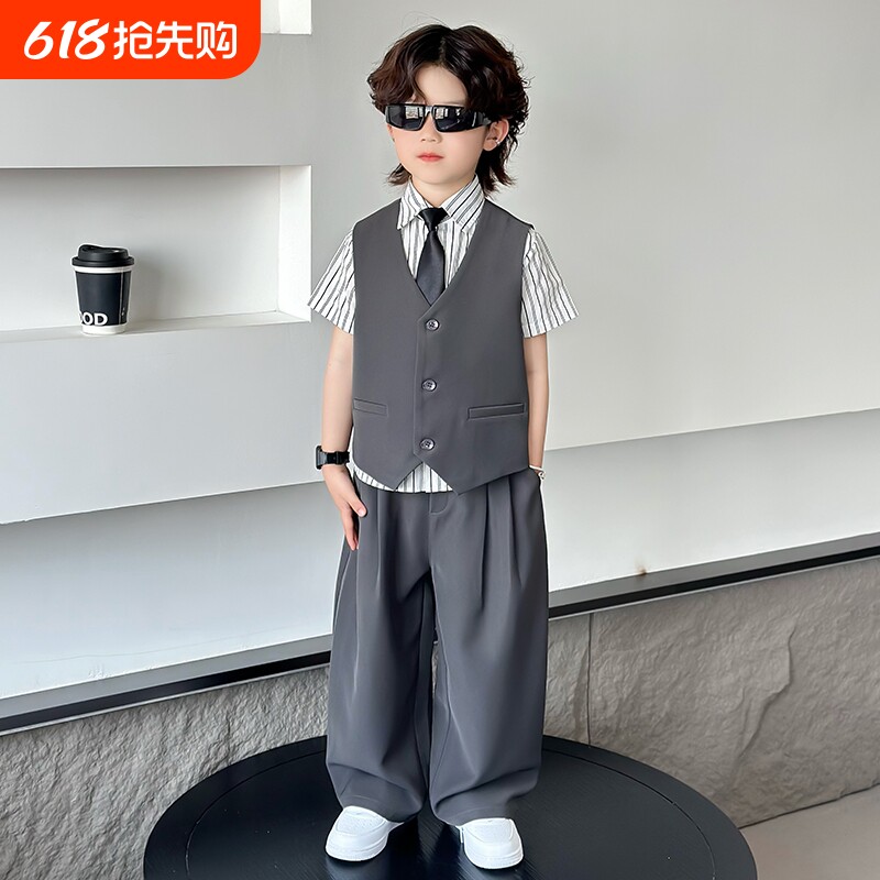 儿童西服礼服英伦绅士马甲套装中小童班级摄影服幼儿园活动演出服