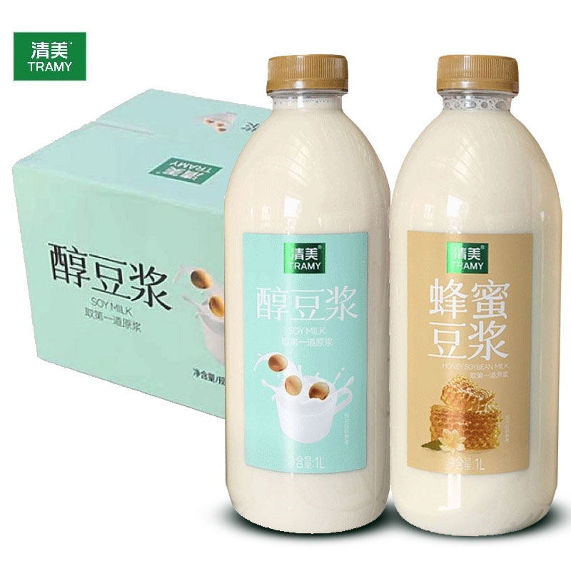 上海清美蜂蜜豆浆醇豆浆常温即饮1升瓶装非转基因清美豆浆饮料