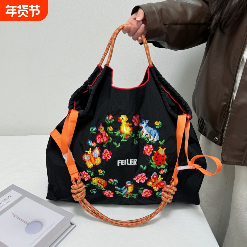 日本小众刺绣斜挎托特包大容量单肩包购物袋轻便防水休闲红色手提,箱包皮具/热销女包/男包,通用款女包,淘宝优惠券,粉丝福利购,淘宝优惠卷