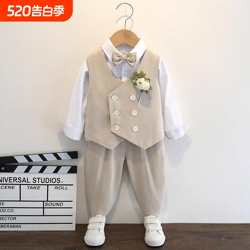 花童礼服男套装儿童小主持人演出服帅气宝宝周岁礼服男童西服正装