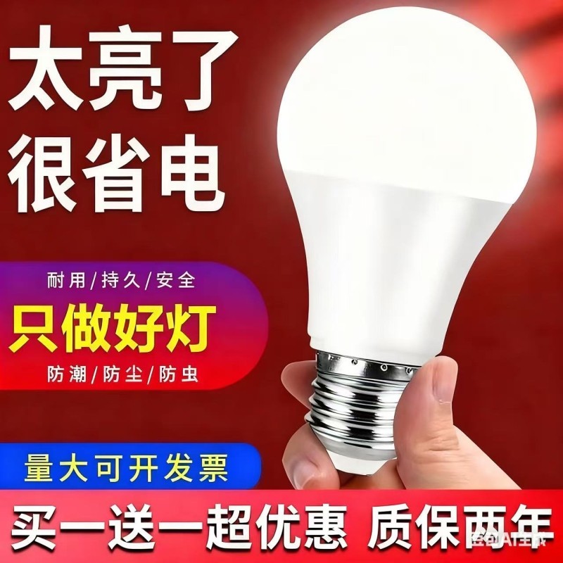 led节能灯泡家用超亮e27螺口螺旋照明大功率室内泡暖光防水护眼