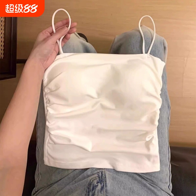 美背白色纯欲风带胸垫小吊带背心图片