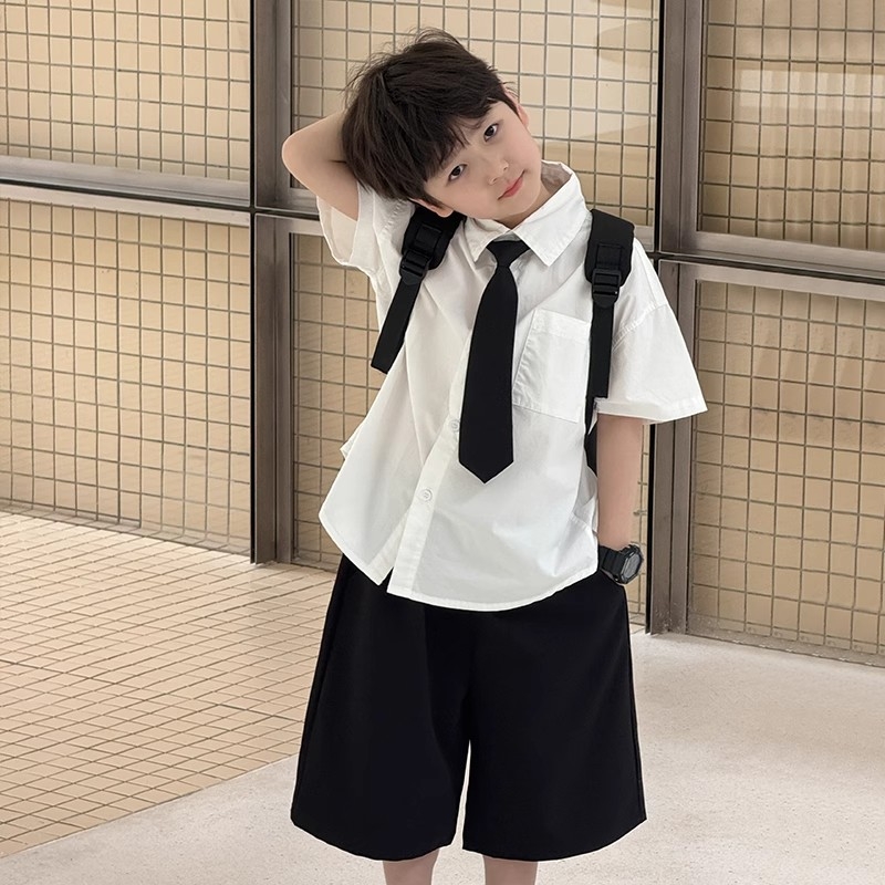 男童套装2025夏季新款童装儿童短袖领带白衬衫毕业礼服学院风夏装