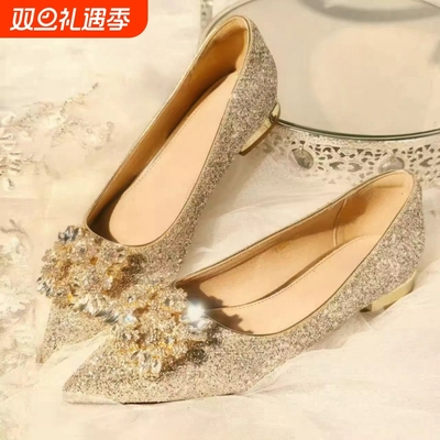 平底婚鞋女禾秀婚纱两穿高跟鞋