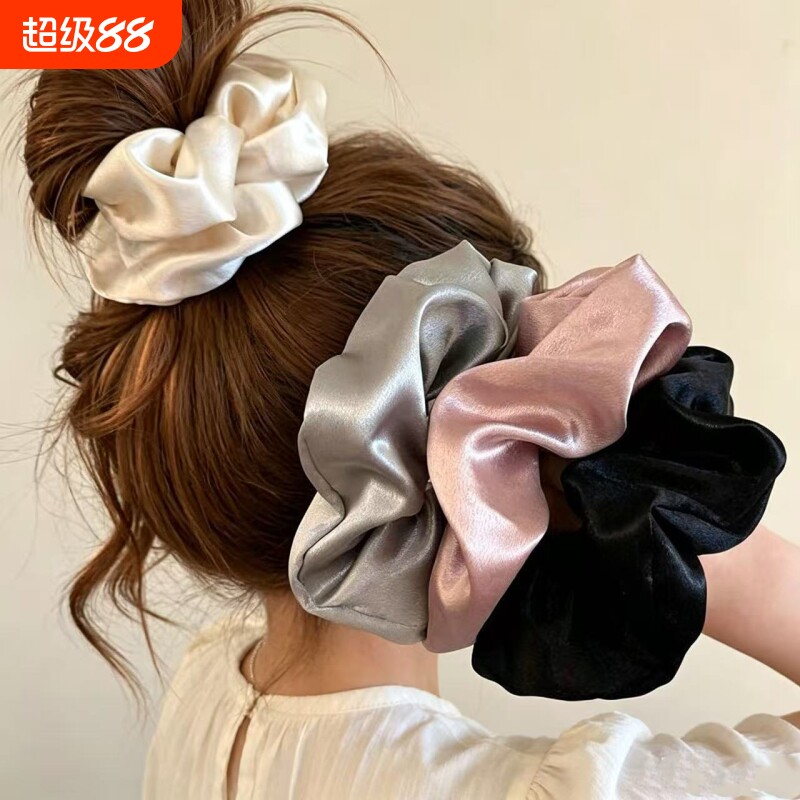 法国缎面真丝发圈女慵懒风头绳2026新款扎头发头饰蓝色白色粉色图片