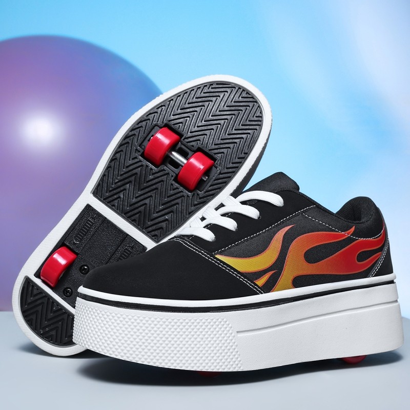 迪森途女童男童新款织物轮滑鞋时尚潮流火焰图案双用可拆卸暴走鞋