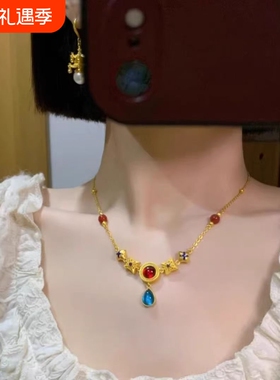 花丝宫廷复古项链女金色国风锁骨链毛衣链时尚百搭设计高级感颈链