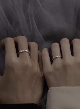 新款S925纯银连理枝情侣戒指一对小众设计可调节男女开口对戒批发
