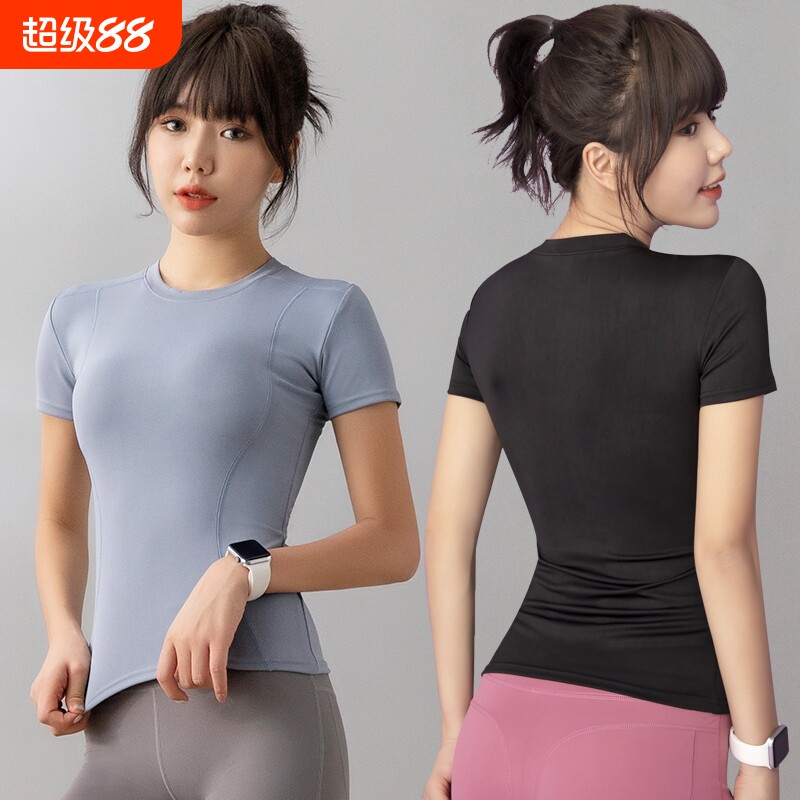 紧身上衣女短袖运动健身显瘦T恤跑步瑜伽服套装女夏大码速干高弹