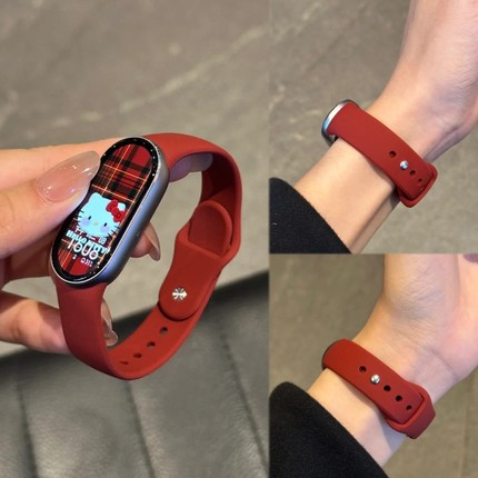 适用小米手环10/9/8/7表带运动代6543nfc腕带新款硅胶小众ins手环夏季蝴蝶扣带陶瓷白粉色红色蓝色黑色白色