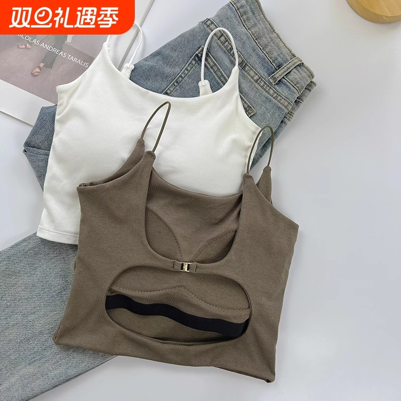 内搭带胸垫一体小吊带背心女夏辣妹打底外穿文胸短款裹胸美背上衣