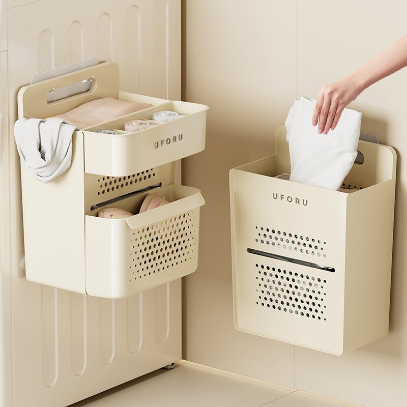 uforu 家用脏衣篮卫生间衣物收纳筐免打孔大容量夹缝壁挂式脏衣