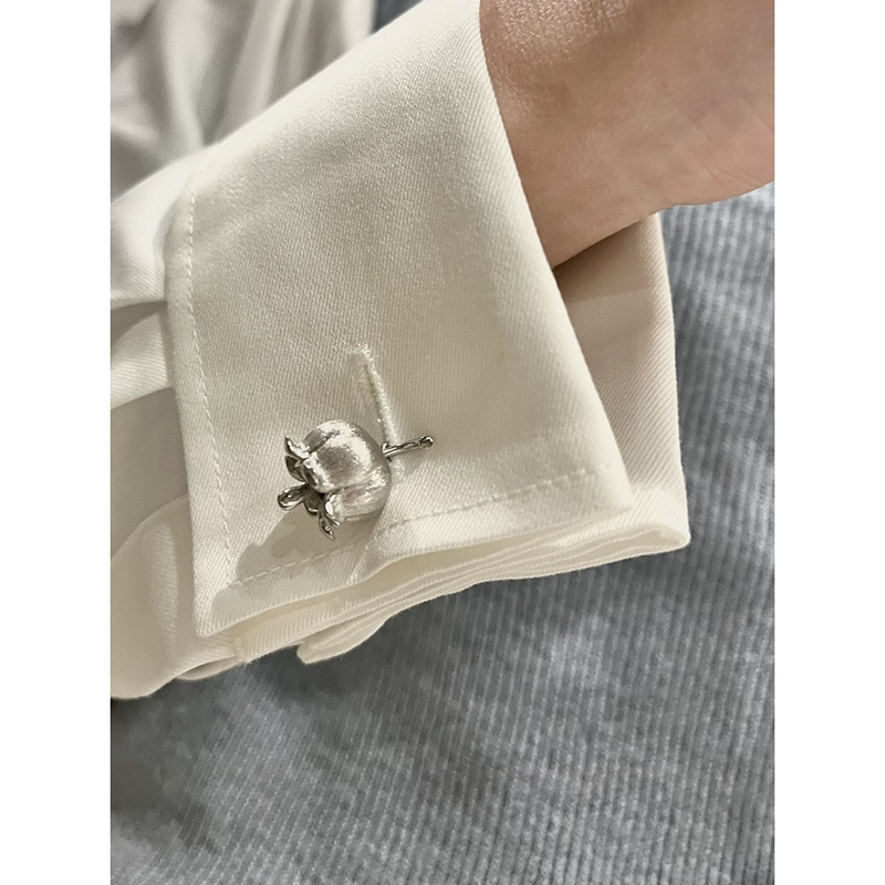 铃兰袖链复古拉丝铃兰花袖扣小众设计国潮汉服旗袍西装礼服毛衣扣