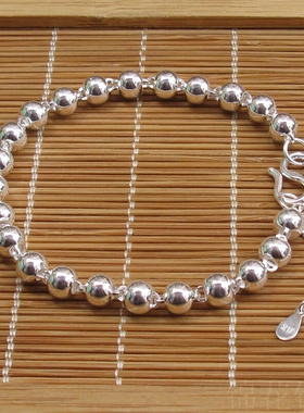 【幂琳】小圆珠纯银手链女999足银手链光珠手链子男女情侣纯银手