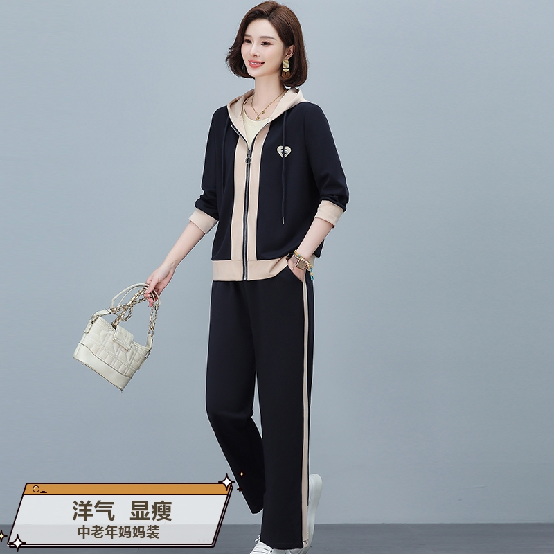 妈妈春装套装2025新款中老年女装休闲运动服上衣大码洋气春秋外套