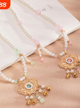 古风儿童汉服项链复古宫廷女童配饰软璎珞珍珠平安锁吊坠TB12.9