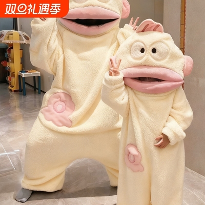 汉顿丑鱼情侣珊瑚绒连体衣