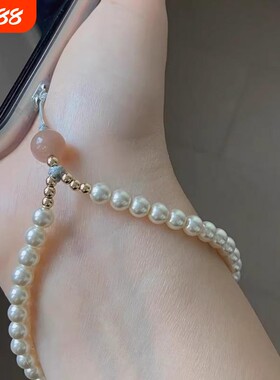 淡水珍珠手机链挂件女串珠手腕绳防太阳石手机挂绳挂件中国风女款