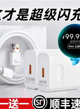 120W超级闪充适用华为充电器66W手机快充头mate60/40pro/p30/nova13/12/11/10/9/8/6A数据线100W手机充电快充