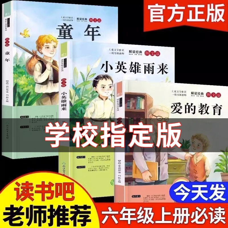全套3册 六年级上册快乐读书吧必读的课外书童年爱的教育和小英雄雨