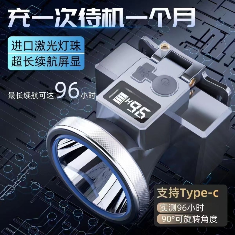 2025新款钓鱼头灯超长续航100小时强光超亮户外头戴式夜钓锂电