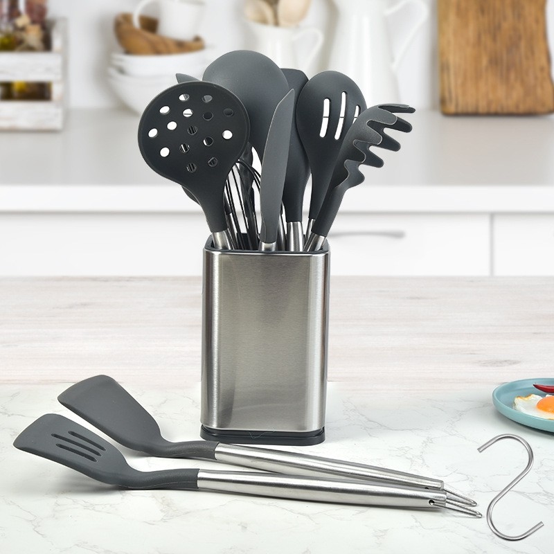 不锈钢硅胶厨具套装 锅铲漏勺勺铲套件厨房用具套装