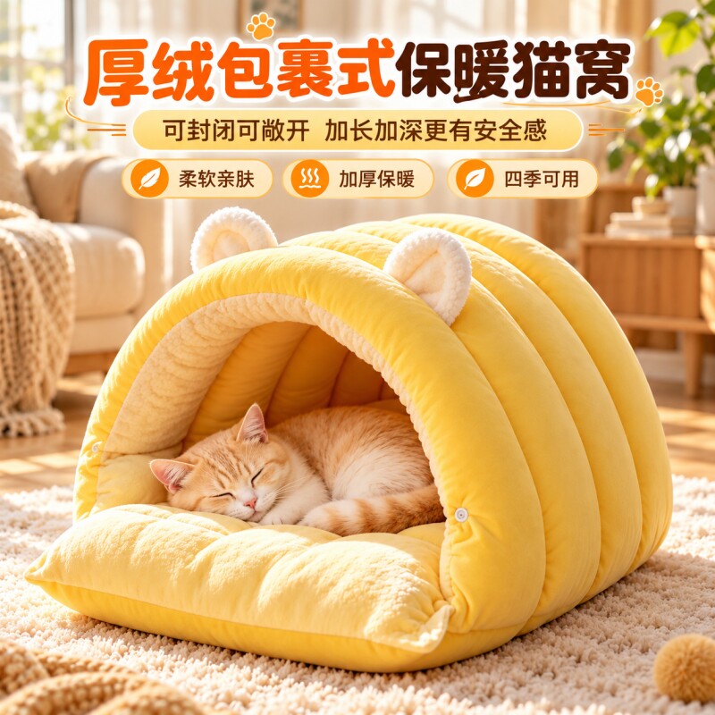 猫窝半封闭式安全感四季通用猫房子冬季保暖可拆洗睡袋猫咪用品