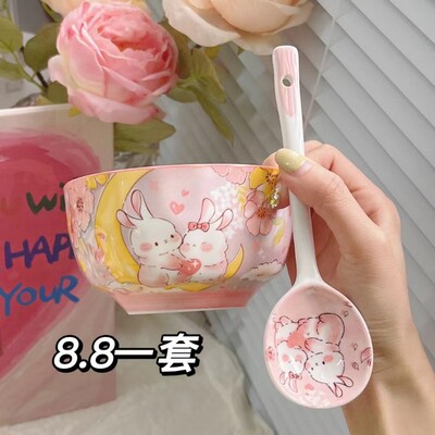 garden rabbit 兔兔碗吼吼看可爱陶瓷碗少女心高温釉下彩餐具