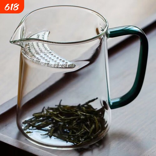 玻璃公道杯加厚耐热透明泡茶绿茶杯一体月牙片过滤茶水分离高硼硅
