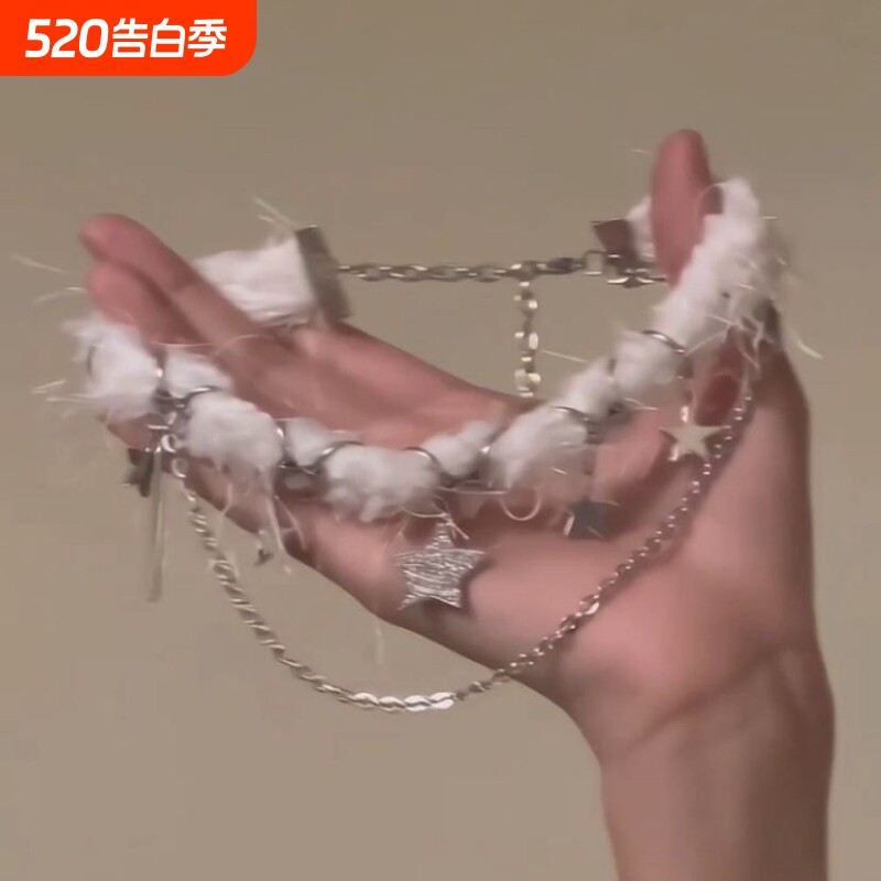 秋冬choker纯欲感毛绒流苏项链项圈小众锁骨链多层吊坠甜酷双层
