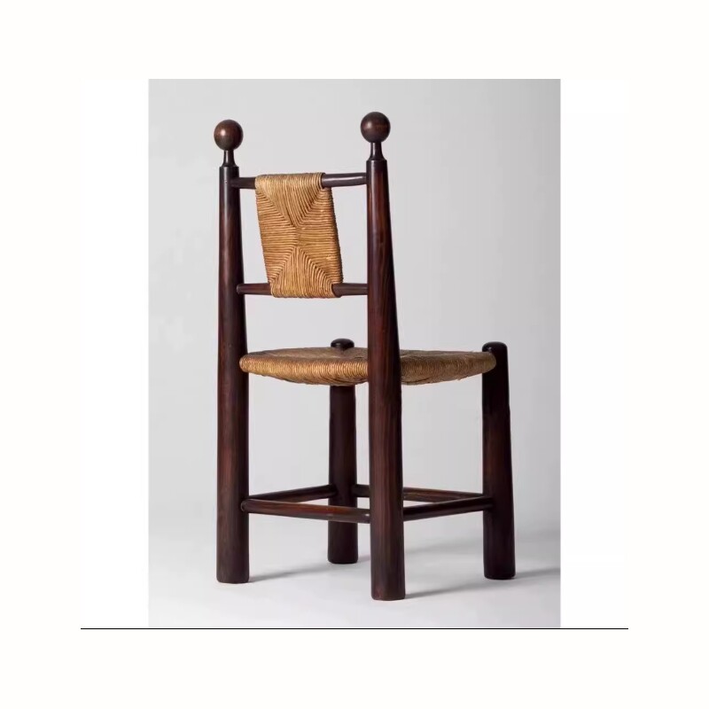 a中古实木餐椅复古草藤椅子家用简约民宿休闲藤椅靠背书房原木色