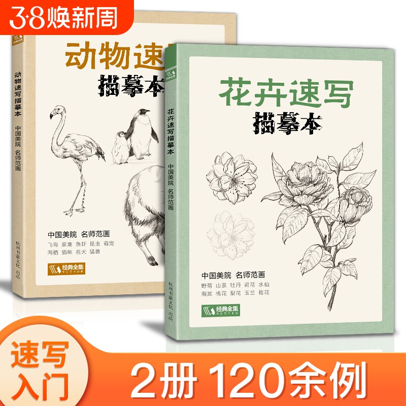 花卉动物速写描摹本零基础画画入门新手自学教程书籍线描临摹手绘初学者学绘画教材铅笔画素描画稿水彩