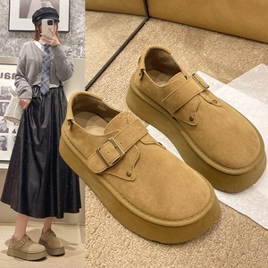 厚底勃肯鞋女秋冬全包2024新款大头面包鞋一脚蹬豆豆乐福博肯单鞋