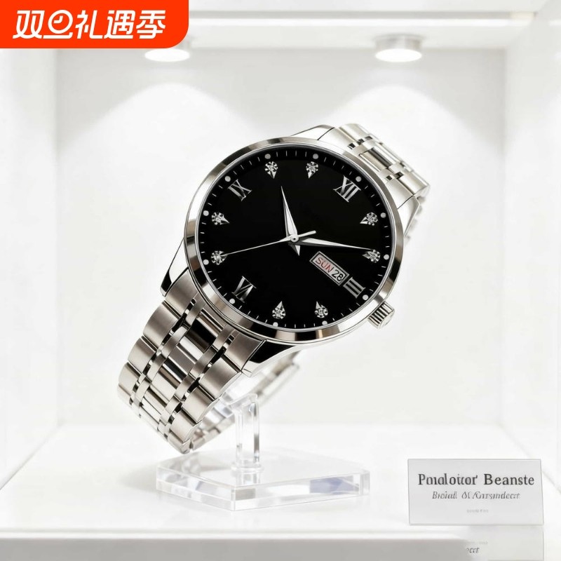 手表男款防水高级感全自动男表数字双日历防水腕表男机械风全自动