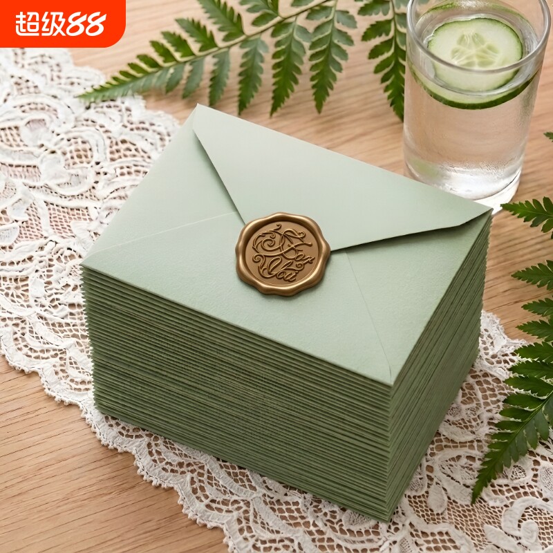 信封教师节信纸伴手礼牛油果绿橄榄绿送男友送女友生日贺卡婚礼感恩新年情人节手写卡片手写信套装火漆印贴纸图片