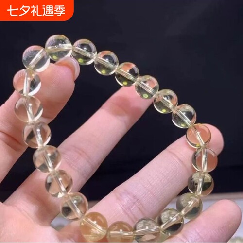 天然水晶黄水晶圆珠单圈手链