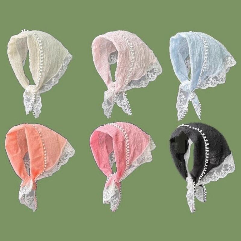 头巾三角巾法式蕾丝包头巾可爱少女心多巴胺发带旅游拍照百搭头饰