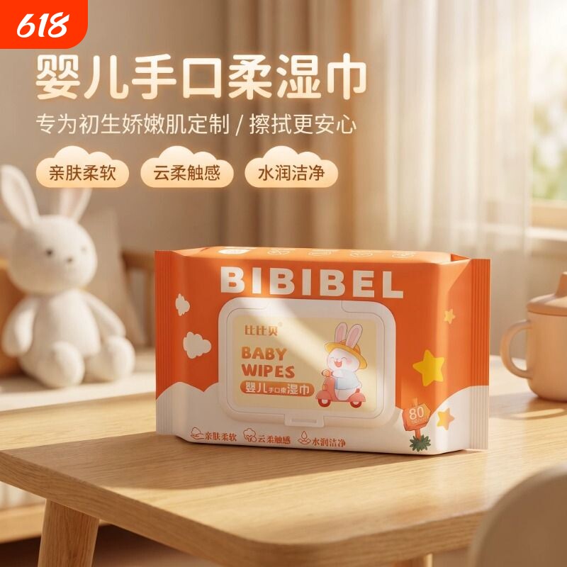 湿巾婴幼儿手口专用大包带盖湿纸巾新生婴儿清洁用品家用成人80抽