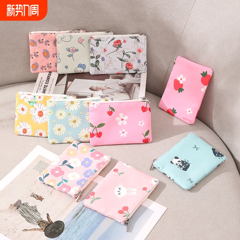迷你便携零钱包女钥匙可爱收纳包学生帆布小包拉链小布袋草莓熊猫