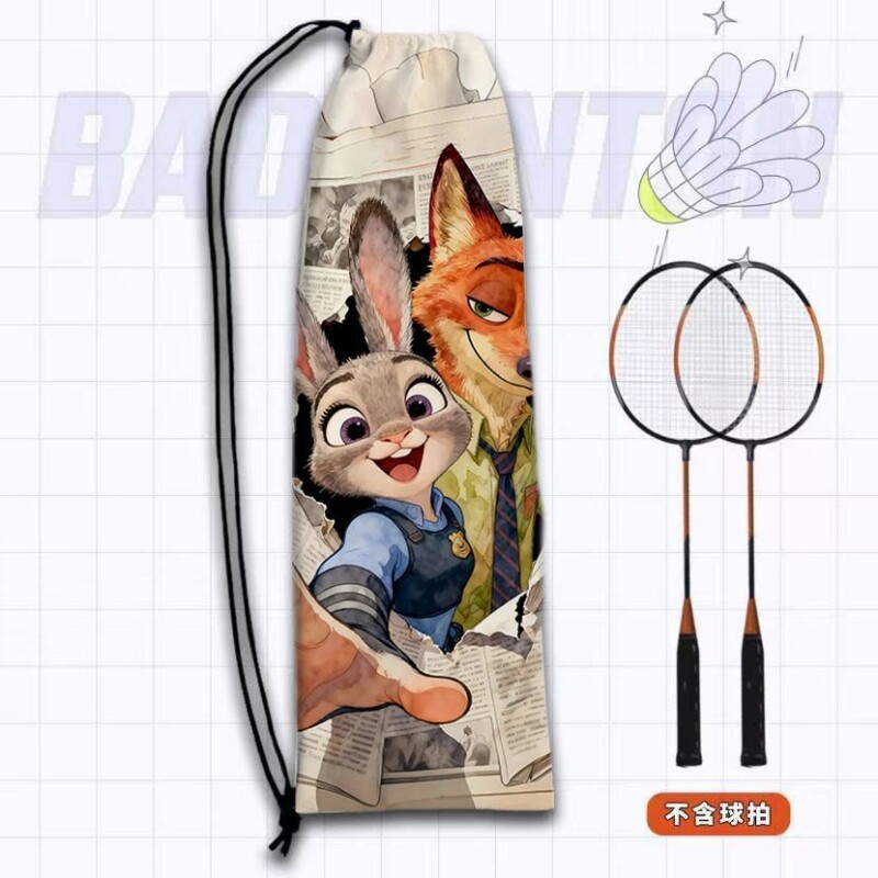 疯狂动物城2卡通印花绒布羽毛球布袋大容量高颜值收纳羽毛球拍袋