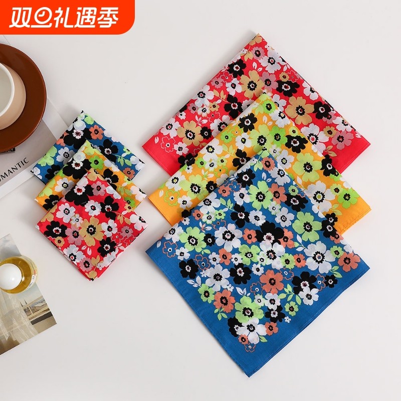 43厘米女士纯棉手帕气质优雅舒适吸水擦汗手绢细腻印花手巾蓝色