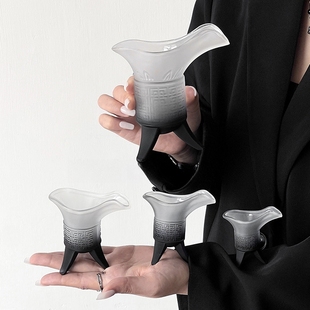 黑色古代帝王酒杯家用创意高级感搞怪秦始皇爵杯玻璃喝水杯子磨砂