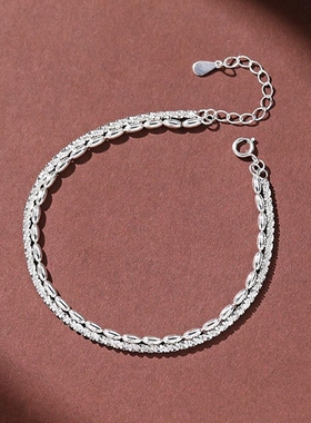 【幂琳】足银轻奢小众c米粒手链女H生日礼999双层纯银手饰